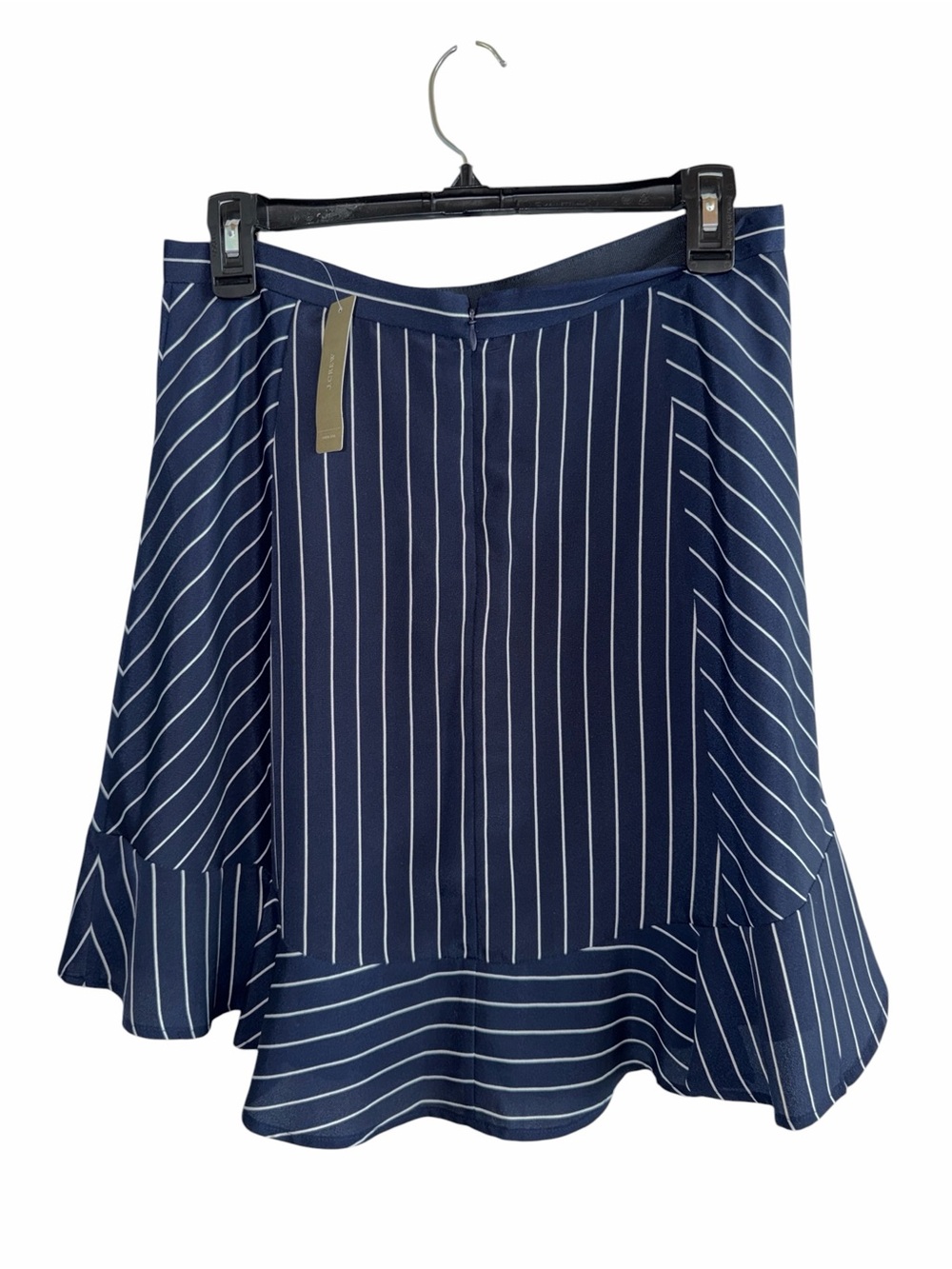 J. Crew Navy and White Pinstripe Ruffle Hem Mini Skirt size 6 NWT - Picture 4 of 9